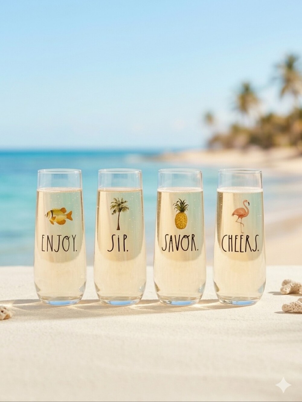 Rae Dunn Stemless Flute Glasses Set of 4